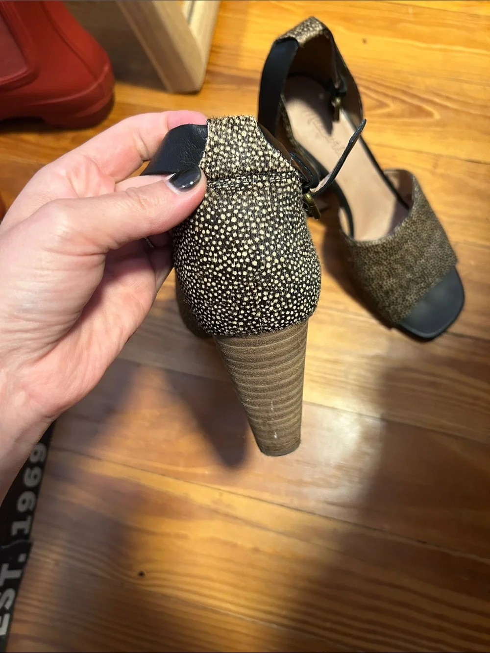 Madewell Black and Tan Speckled Hairhide Block Heels